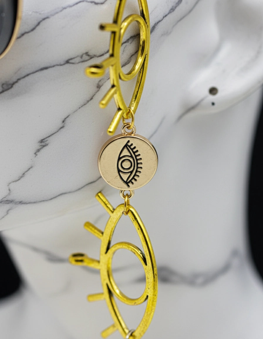 Elegant Golden Eye Sunglasses Stainless Steel Chain for Women