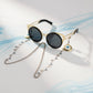 Elegant Big Eyes Sunglasses Stainless Steel Chain for Women