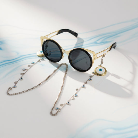 Elegant Big Eyes Sunglasses Stainless Steel Chain for Women