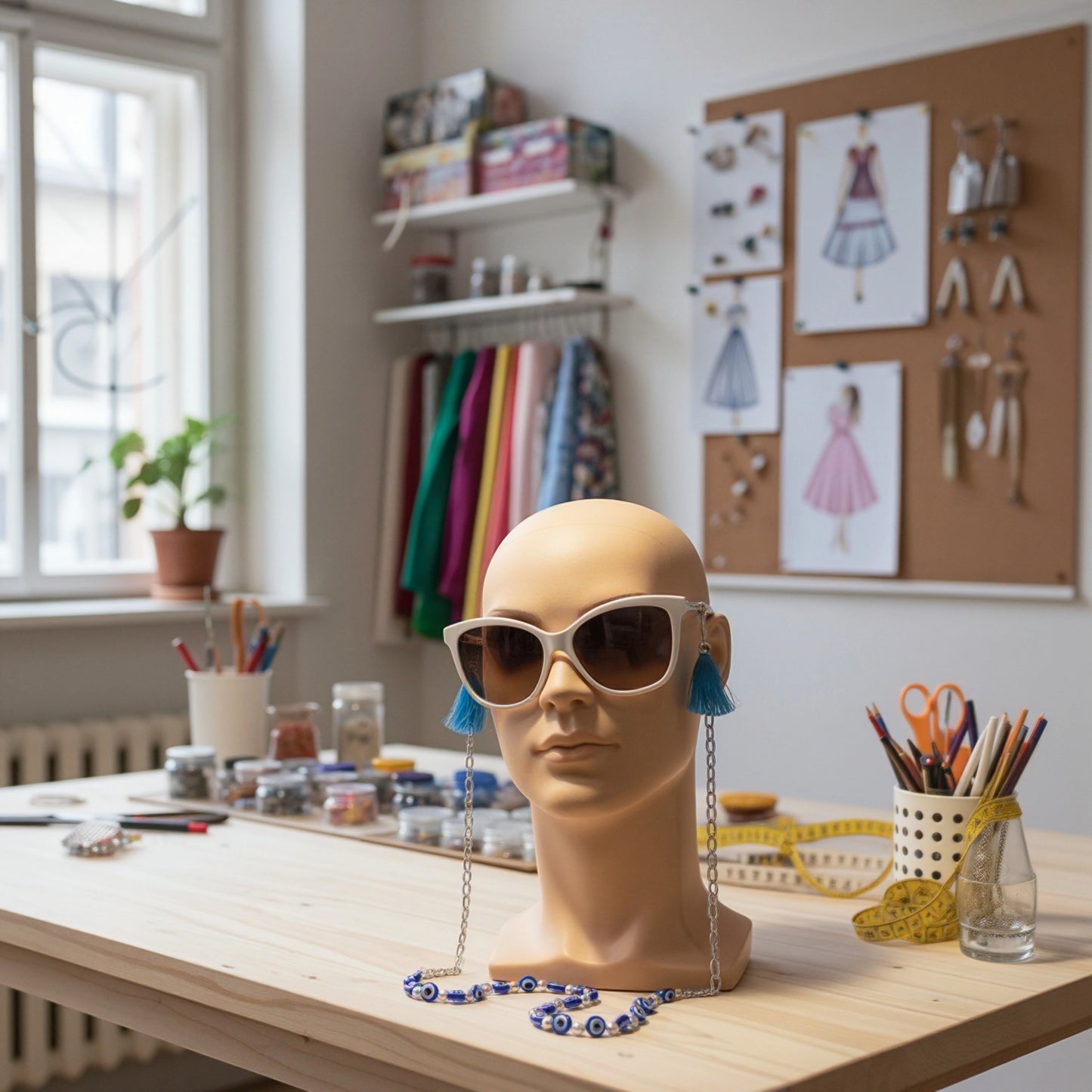 Elegant Blue Eyes Sunglasses Stainless Steel Chain for Women