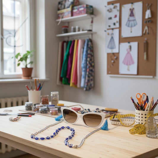 Elegant Blue Eyes Sunglasses Stainless Steel Chain for Women