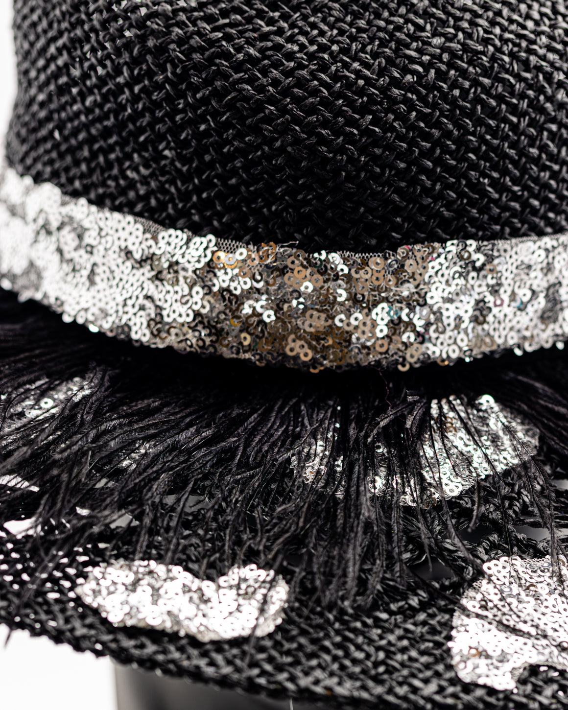 Dazzling Silver Sequin Black Brim Hat