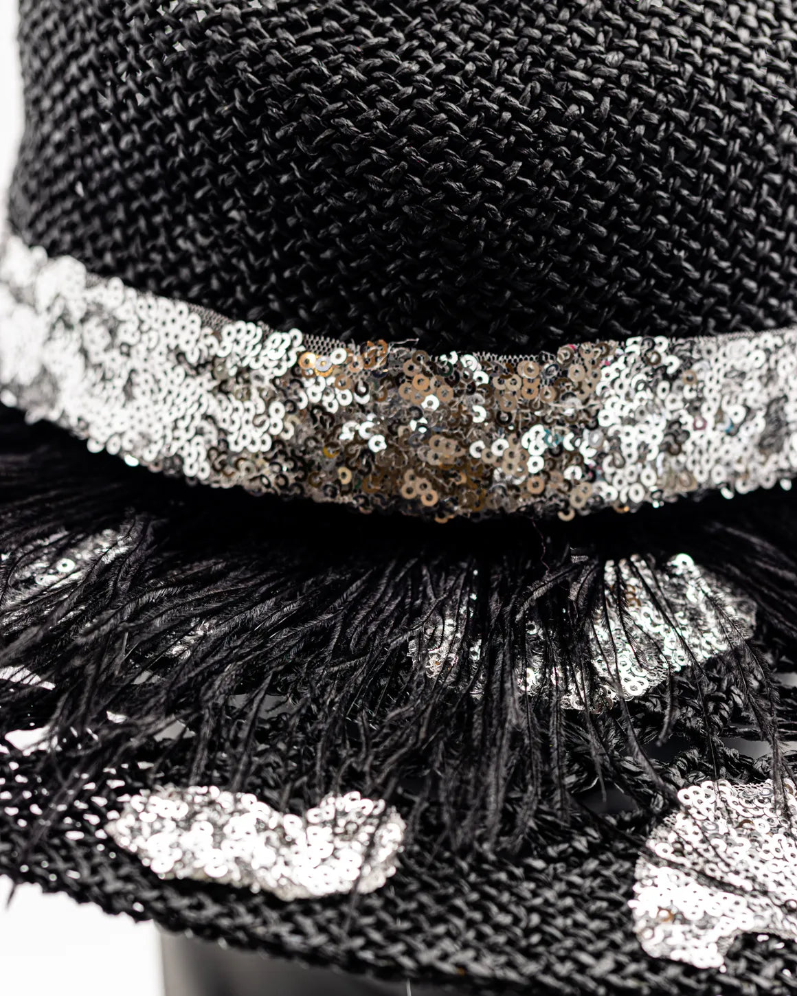 Dazzling Silver Sequin Black Brim Hat