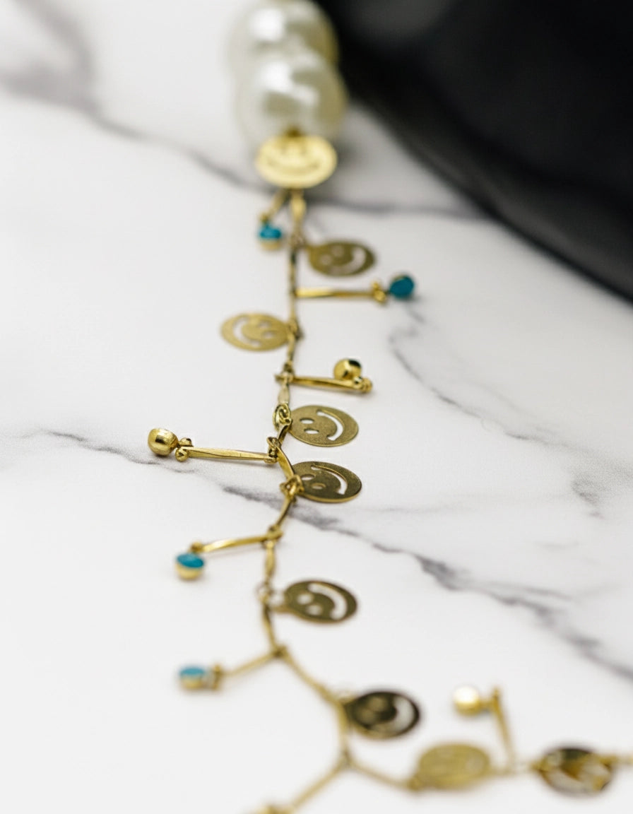 Elegant Gold and Pearl Sunglasses Stainless Steel Chain for Women