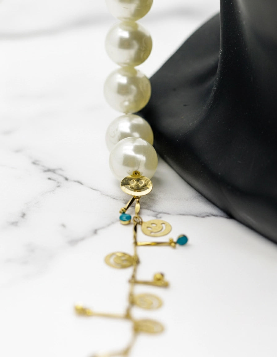 Elegant Gold and Pearl Sunglasses Stainless Steel Chain for Women