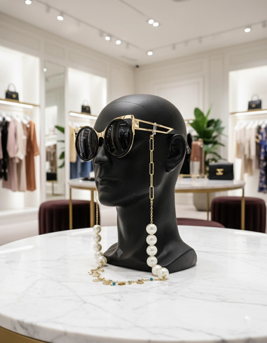 Elegant Gold and Pearl Sunglasses Stainless Steel Chain for Women