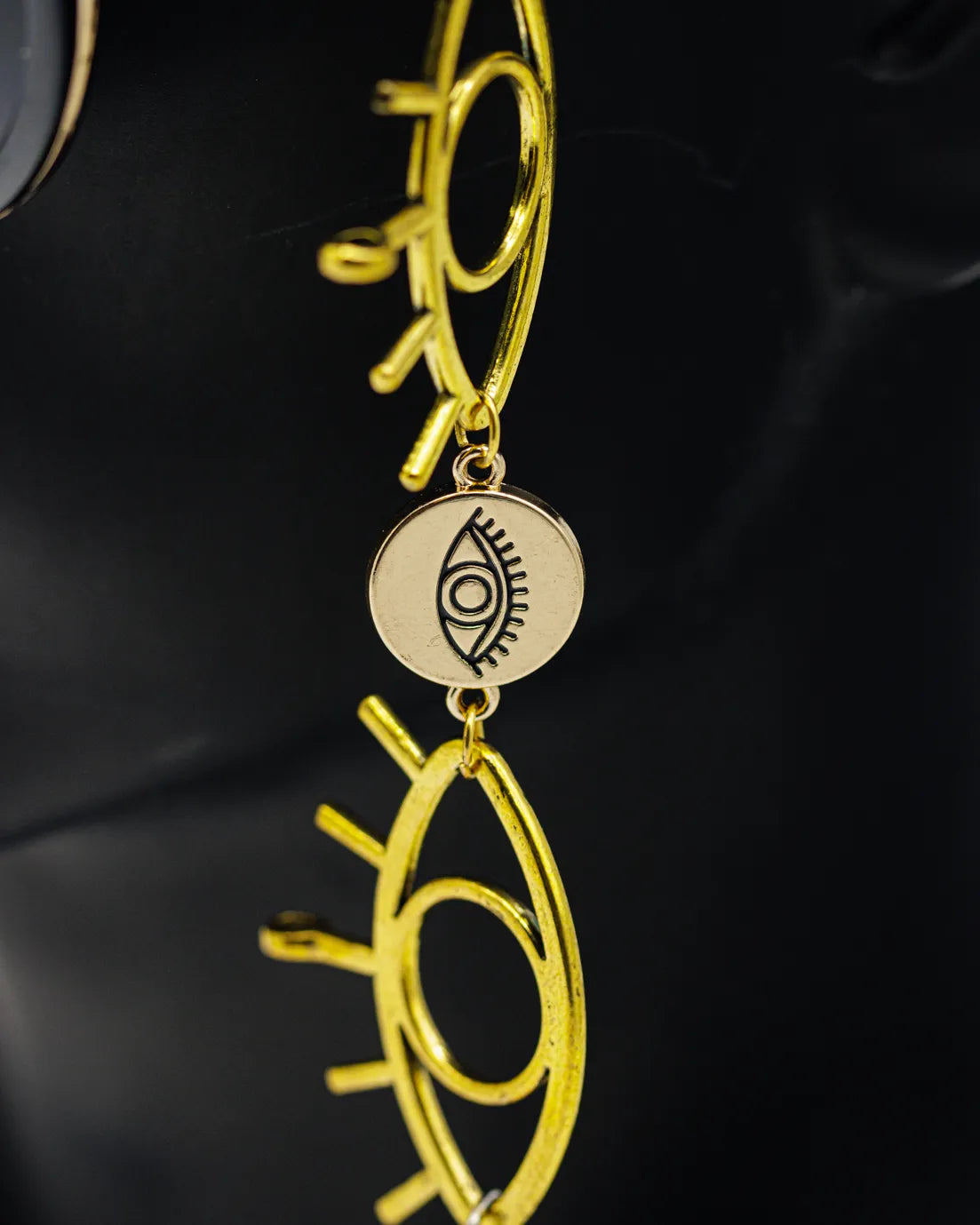 Elegant Golden Eye Sunglasses Stainless Steel Chain for Women