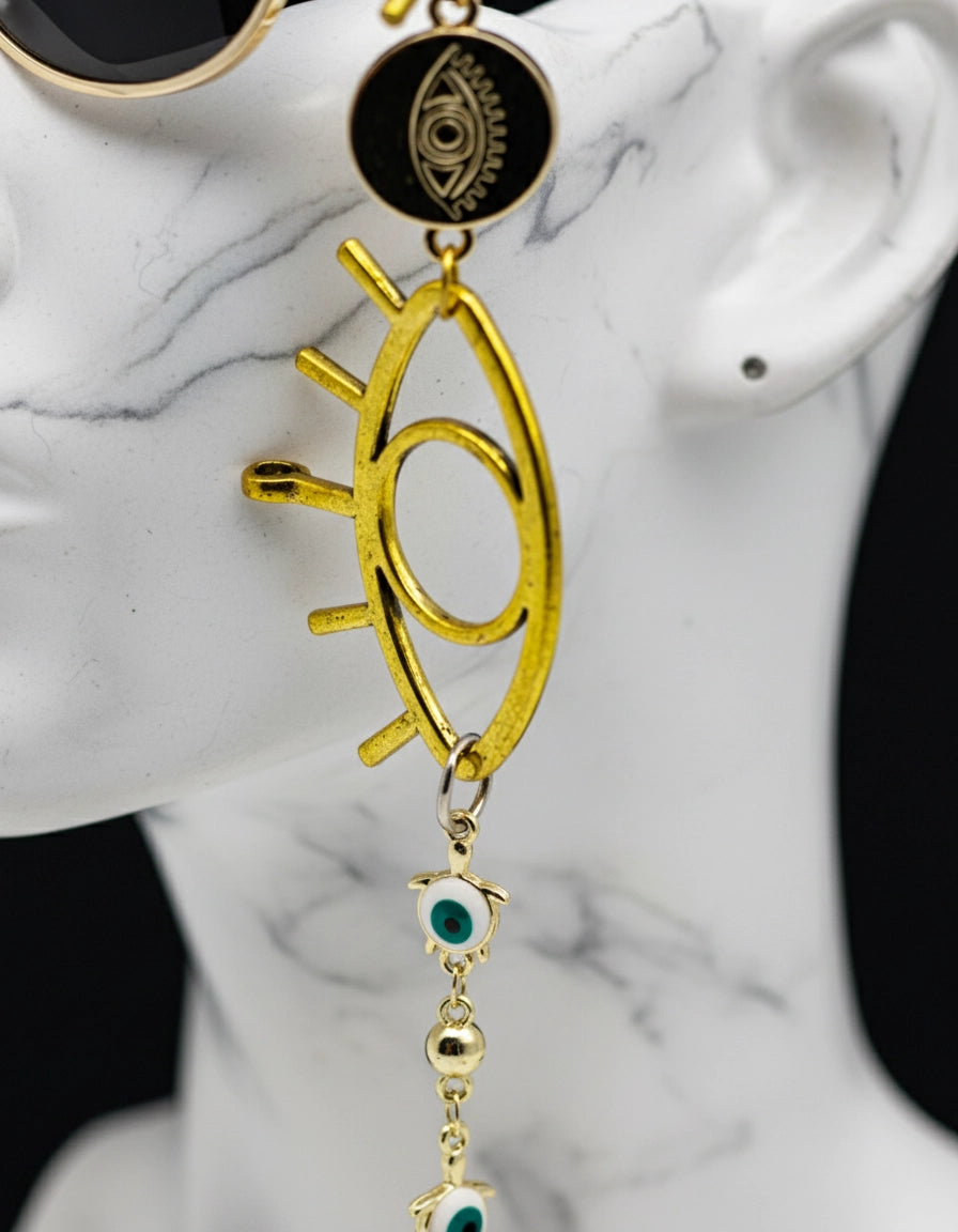 Elegant Golden Eye Sunglasses Stainless Steel Chain for Women