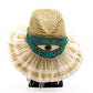 Women's Brim Hat with Greek Evil Eye Bead Decoration & Feather Accents