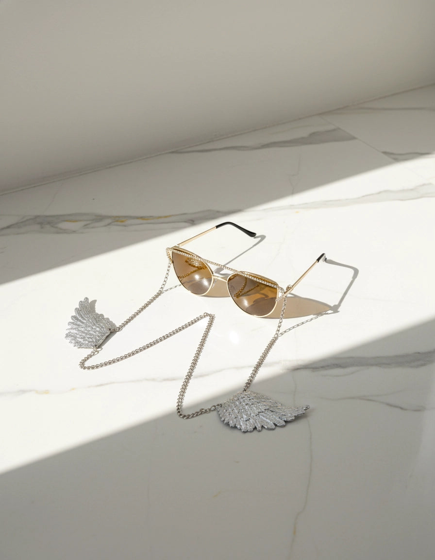 Heavenly Halo Stainless Steel Eyewear Elegant Chain with Angel Wings for Women