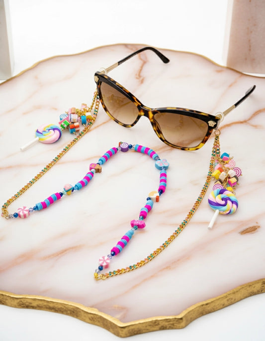 Handmade Lollipop sunglasses Stainless steel chain for Women