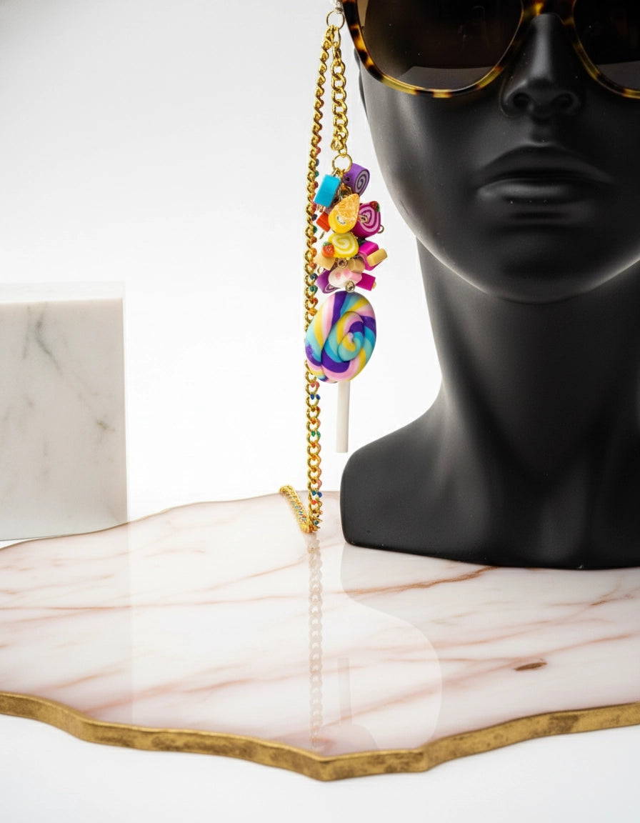 Handmade Lollipop sunglasses Stainless steel chain for Women