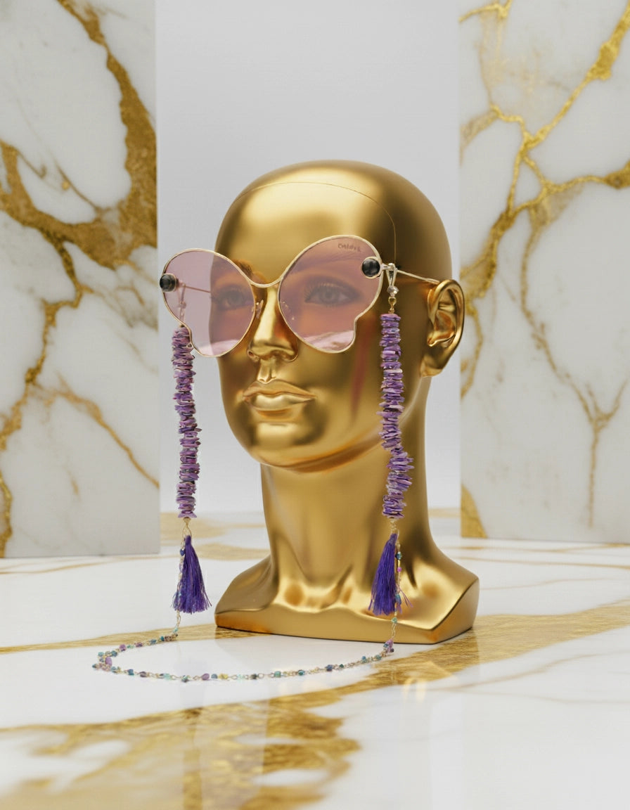 Vibrant Stainless Steel Eyewear Chain with Luxe Purple Embellishments for Women