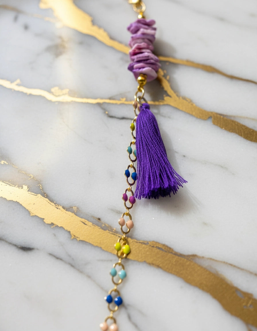 Vibrant Stainless Steel Eyewear Chain with Luxe Purple Embellishments for Women