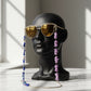 Mystique Luxe: Gold-Silver Eyewear Chain with Evil Eye Charms & Purple Gemstones