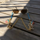 Ocean-Inspired Stainless Steel Eyewear Chain with Sparkling Blue Rods and Scallop Shells