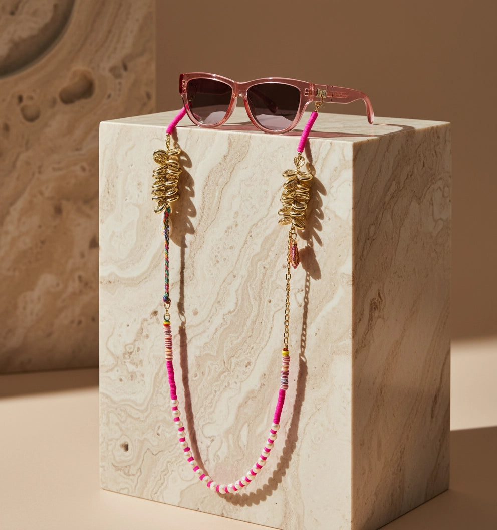 Pink Luxe Eyewear Casual Chain with Gold Coffee Bean Charms for Women