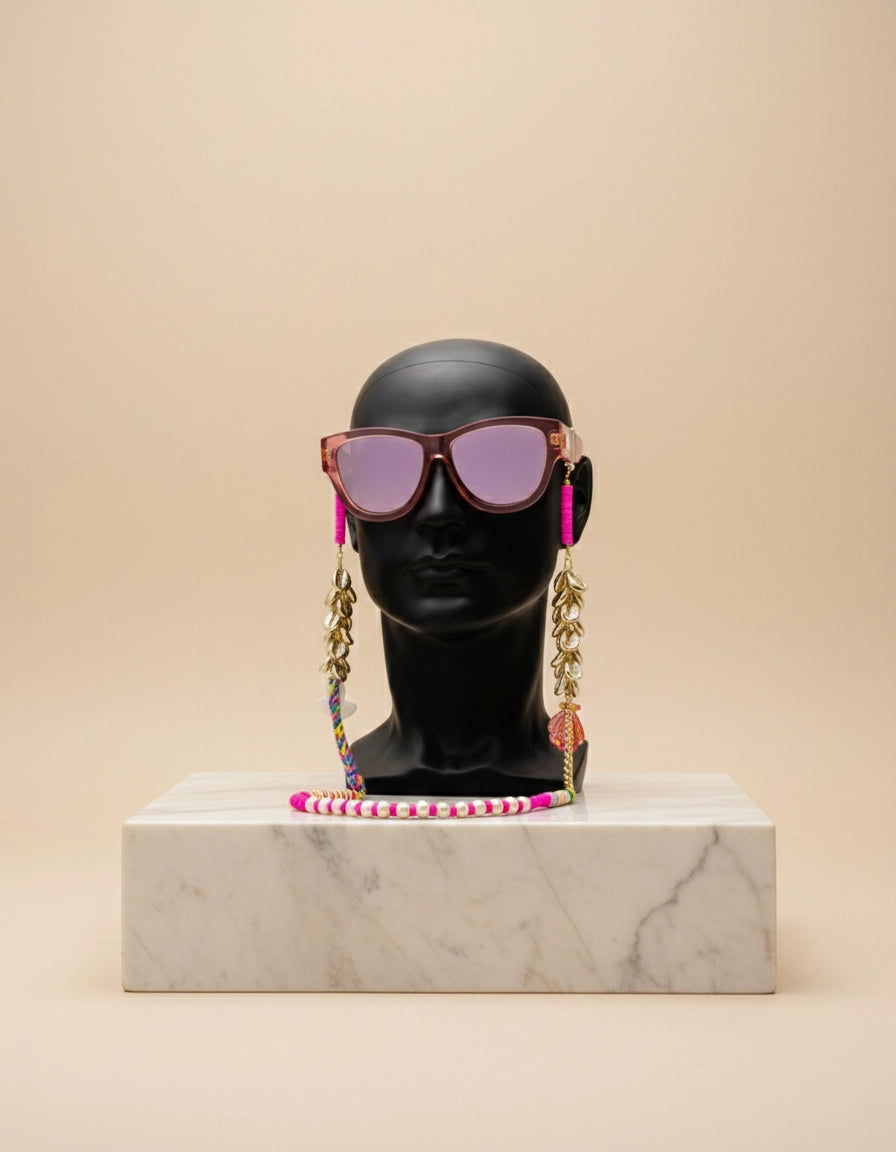 Pink Luxe Eyewear Casual Chain with Gold Coffee Bean Charms for Women