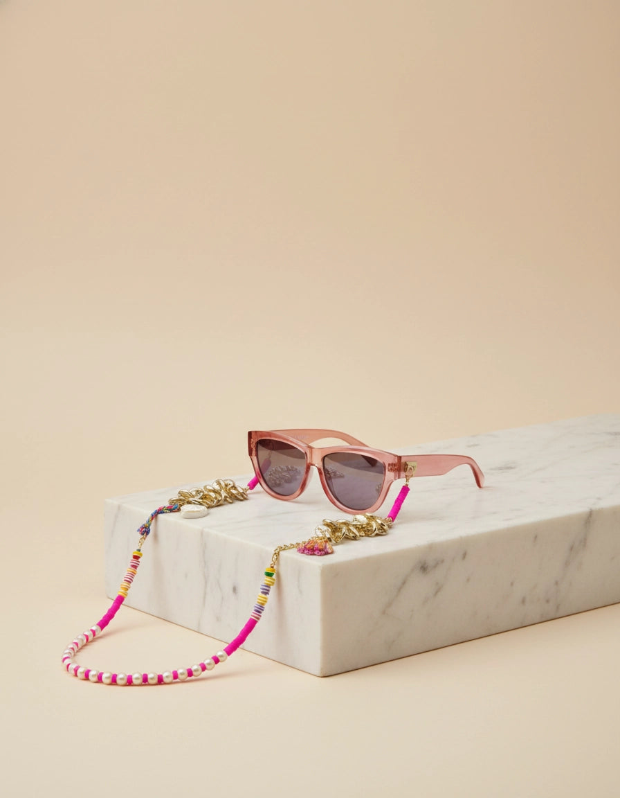 Pink Luxe Eyewear Casual Chain with Gold Coffee Bean Charms for Women