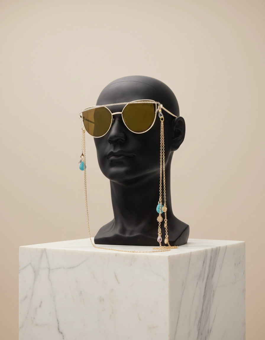 Queen's Secret: Arabian Crystal-Embellished Gold Stainless Steel Eyewear Chain