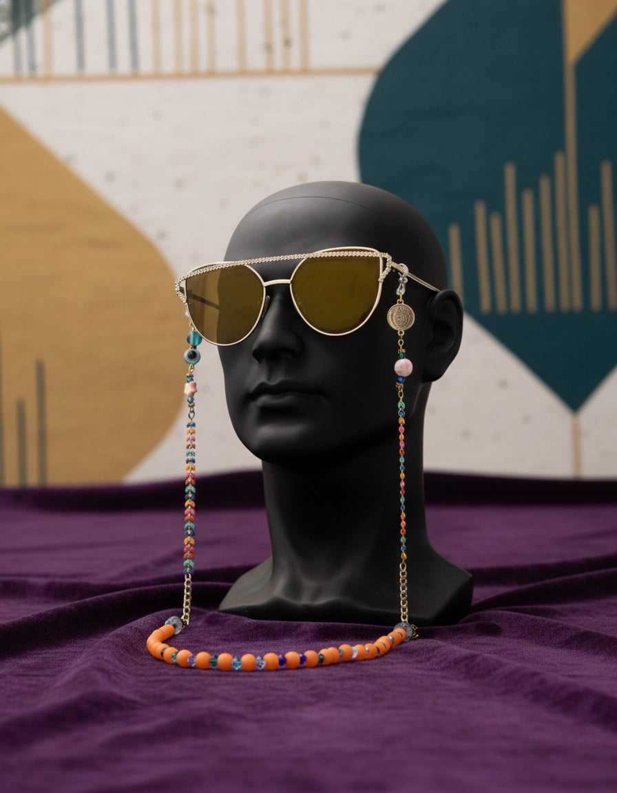 Sunlit Orange Pearls: Unique Handmade Eyewear Chain for Women