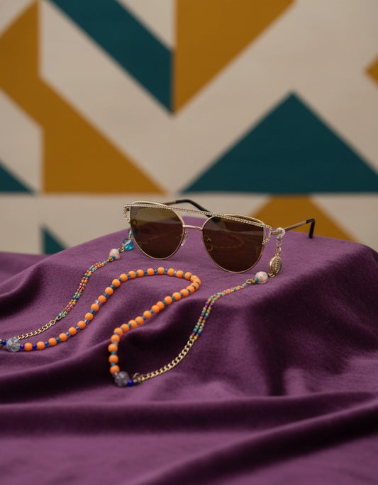 Sunlit Orange Pearls: Unique Handmade Eyewear Chain for Women