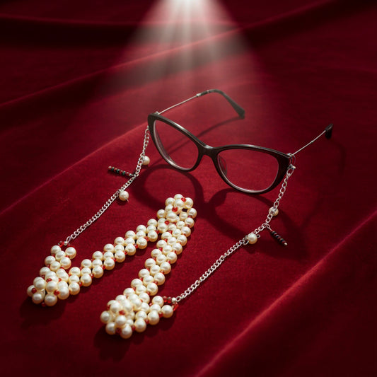 Elegant Radiant White & Red Pearl Eyewear Chain for Women