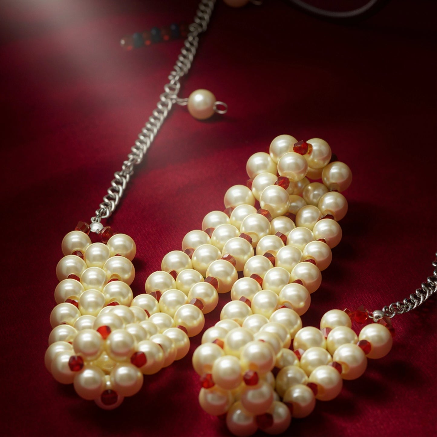Elegant Radiant White & Red Pearl Eyewear Chain for Women