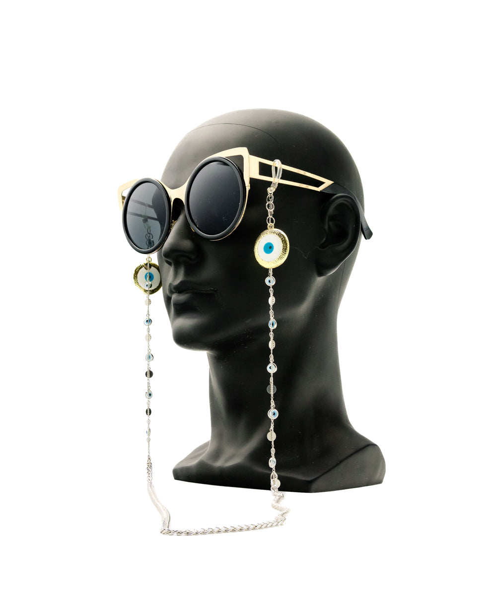 Elegant Big Eyes Sunglasses Stainless Steel Chain for Women