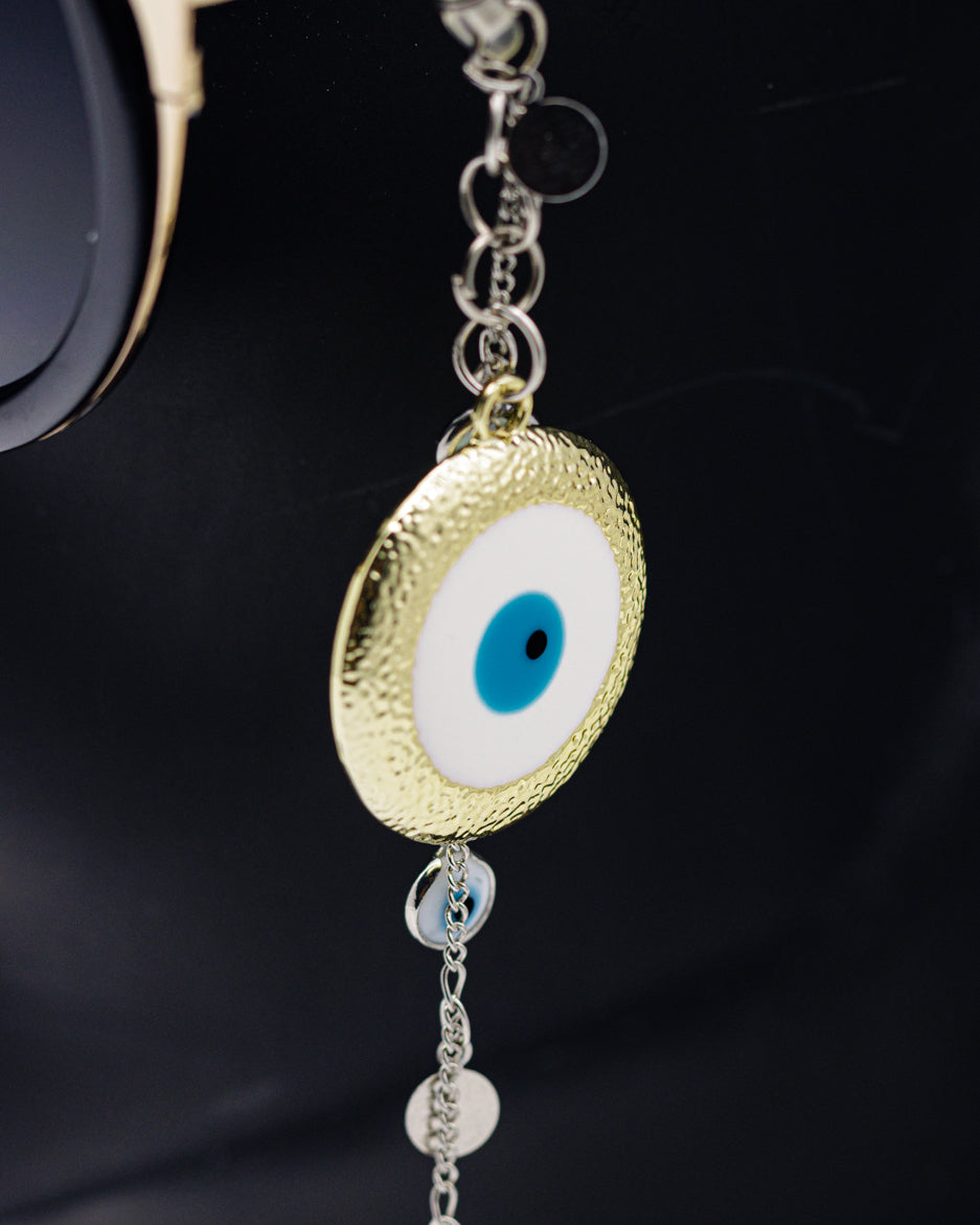Elegant Big Eyes Sunglasses Stainless Steel Chain for Women